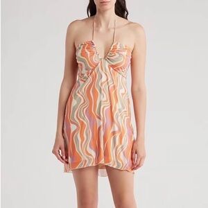 Show Me Your Mumu orange swirl pattern tie mini dress